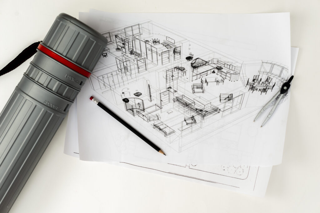 flat-lay-architectural-sketch-with-pencil-ant-tube