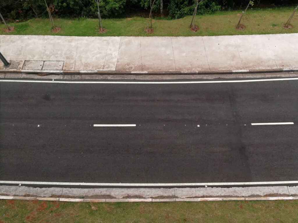 Top View of a Line on the ground on Margina Pinheiros in Sao Pau